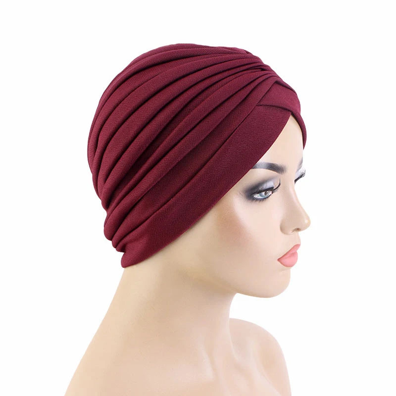 New Women Gold Silver Turban Hats Chemo Bandana Hijab Pleated Indian Cap Turbante Hat Ladies Hair Loss Headscarf Muslim Headwear