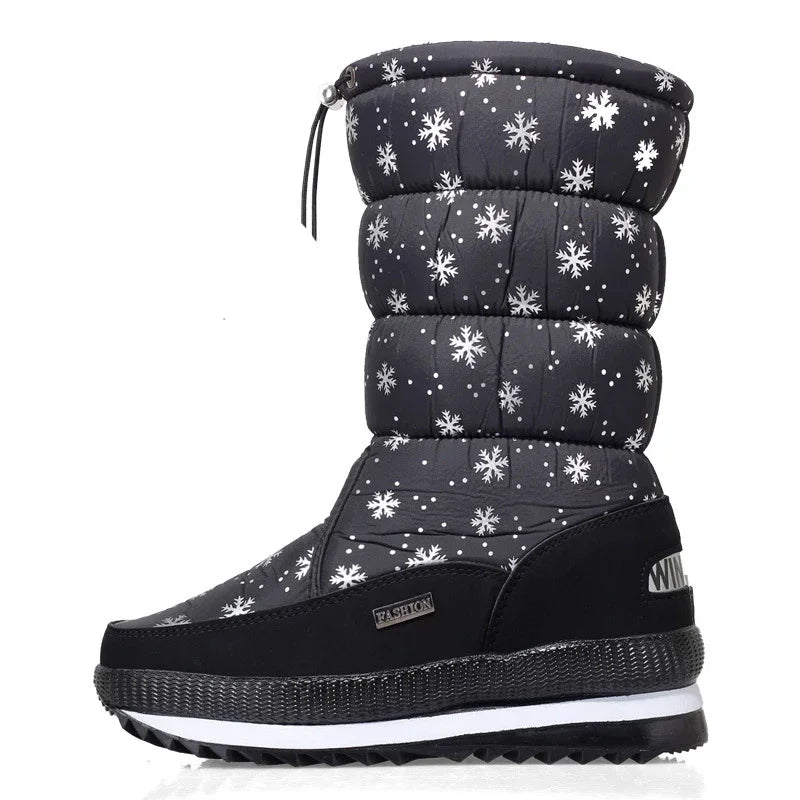 White Women Boots Winter Shoes Warm Plush Mid-calf Boots Waterproof Rubber Non-slip Platform Snow Boots Female Plus Size 42