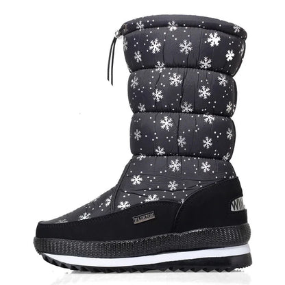 White Women Boots Winter Shoes Warm Plush Mid-calf Boots Waterproof Rubber Non-slip Platform Snow Boots Female Plus Size 42