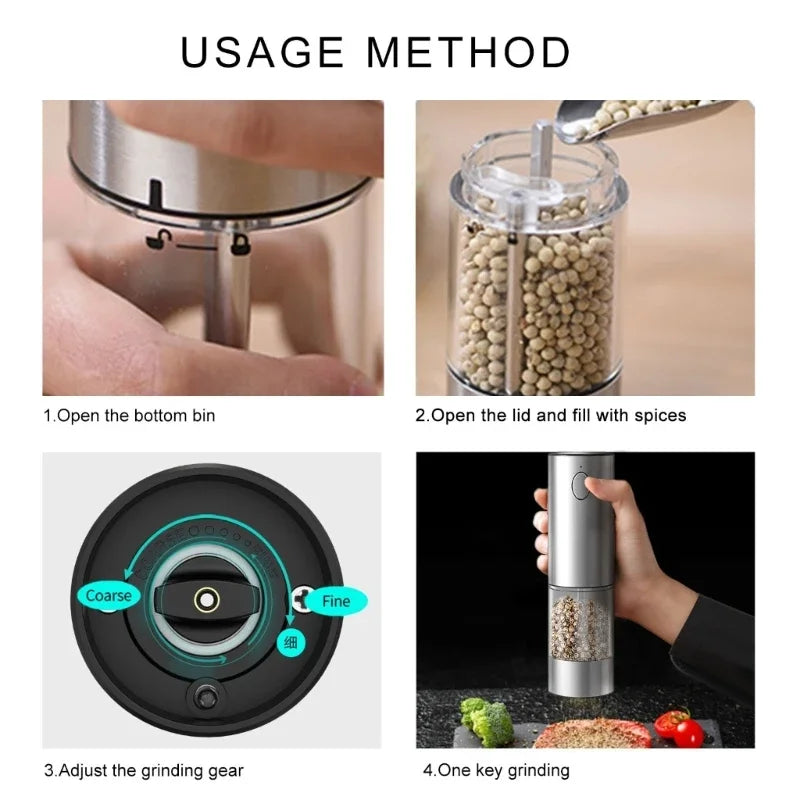 USB Rechargeable Salt Grinder Peppers   Spices Mill Adjustable Coarseness Mills Electric Automatic Salt and Pepper Grinder Set
