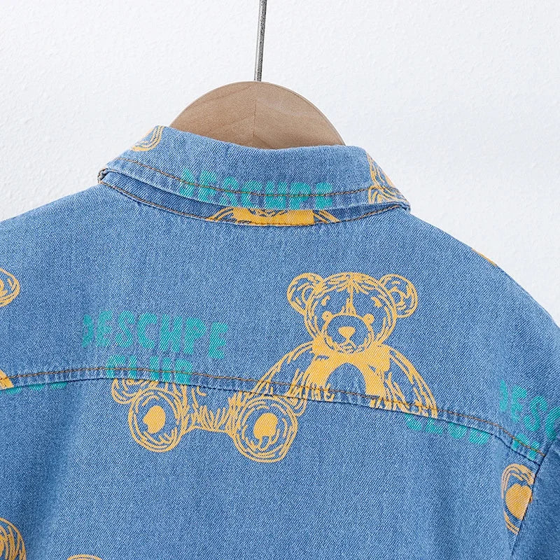 New Summer Boys Denim Clothing Sets Children Fashion Cartoon Bear Coats Shorts 2pcs Tracksuits  Infant Baby Casual Outfits Suits