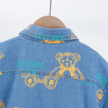 New Summer Boys Denim Clothing Sets Children Fashion Cartoon Bear Coats Shorts 2pcs Tracksuits  Infant Baby Casual Outfits Suits