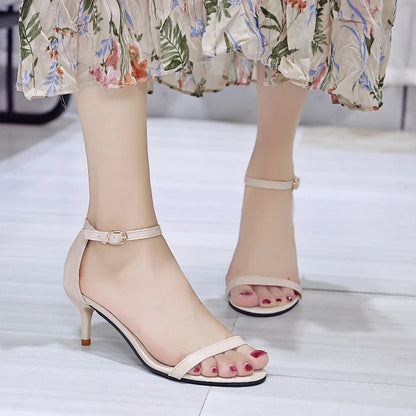 Summer Open Toe Solid Color Simple Elegant Fashion Sandals for Women New Sexy Pin Buckle Comfortable Banquet Party High Heels
