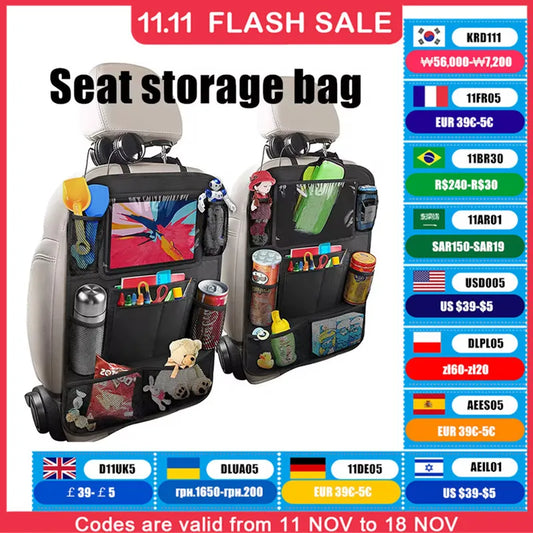 Car Backseat Organizer with Touch Screen Tablet Holder Auto Storage Pockets Cover Car Seat Back Protectors for Trip Kids Travel