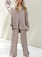 2024 Women Pleated 2 Piece Sets Long Sleeve Blouse Tops And Split Wide Leg Pant Suit Female Fashion Casual Loose Homewear Outfit