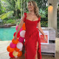 Sexy Summer Elegant Long Dresses For Women Backlesss Sexy Dress Red High Slit Streamer Vestidos Elegant Women's Party Dresses