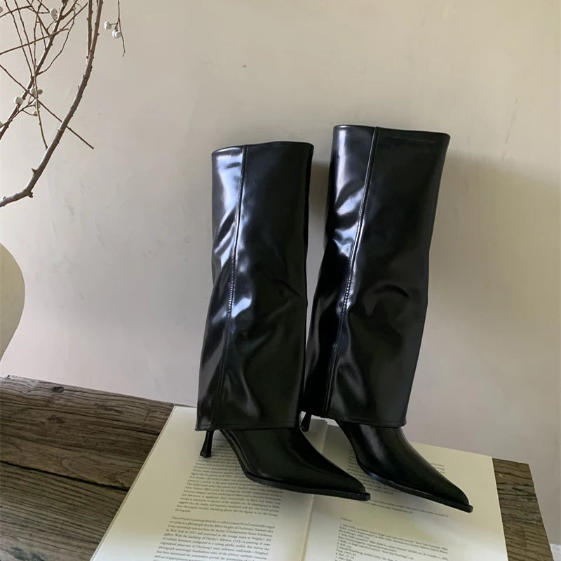 Designer Women Knee High Boots Fashion Pointed Toe Trouser Legs Long Booties Elegant High Heels Shoes Botas Mujer
