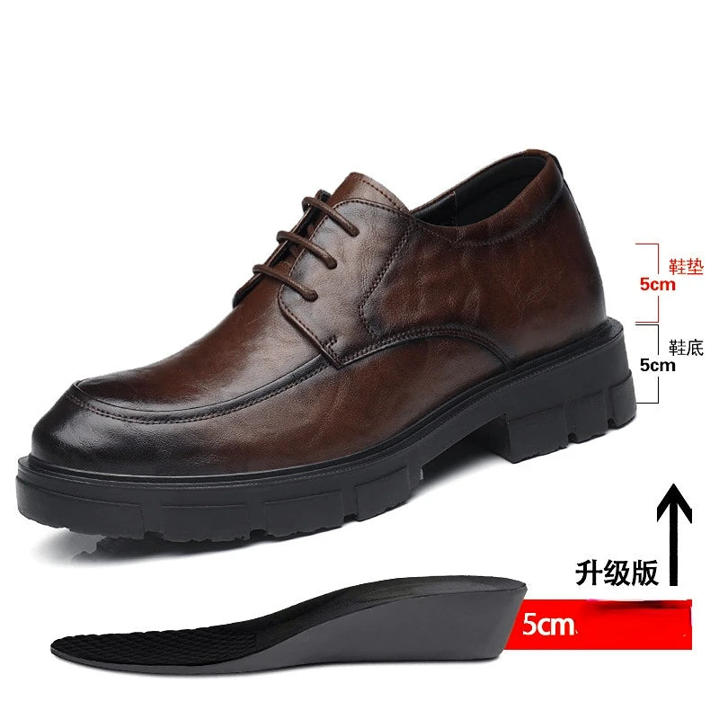5 8 10 Cm Heel Shoes Men Fashion Casual Cow Leather Men's Dress Shoes British Breathable Groom Platform Wedding Shoes Male