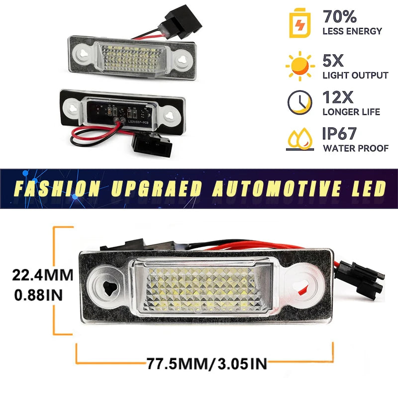 2Pcs Canbus LED Number License Plate Lights Lamps For VW Sharan MK1 Ford Galaxy Seat Alhambra 7M8 7V9 WGR White OEM#7M3943021