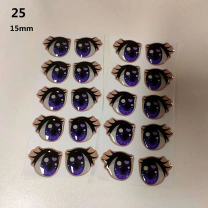 10Pairs Long Eyelashes Cute Love Cartoon Eyes Stickers Anime Figurine Doll Face Organ Paster Clay Decals DIY Doll Accessories