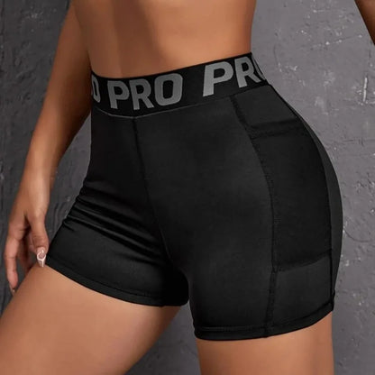 Women Seamed with Pocket Three Point Pants Yoga Shorts High Waist Letter Elastic Butt Lift Leggings Gym Trainning Slim Leggings