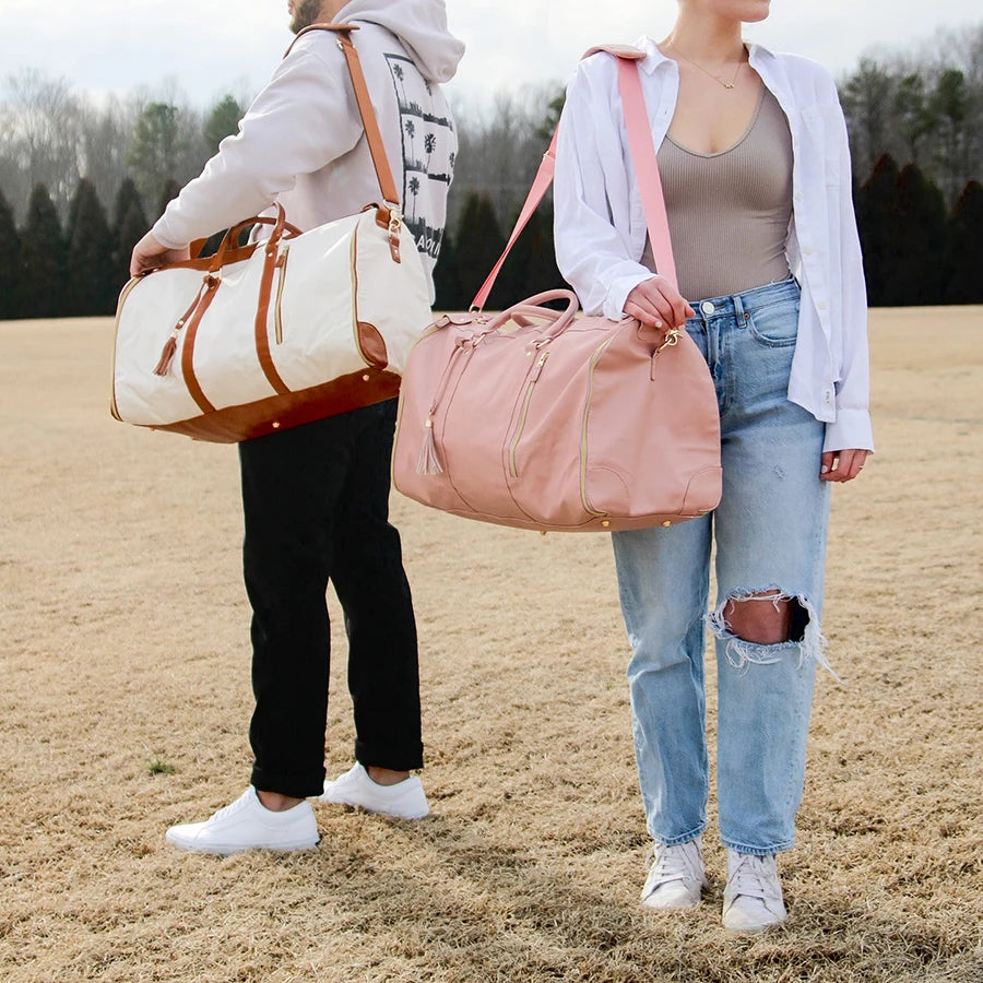 Carry On Garment Bag 55L Large Pu Leather Duffle Bag Waterproof With Shoe Pouch For 2 In 1 Hanging Suitcase Suit Travel Bags