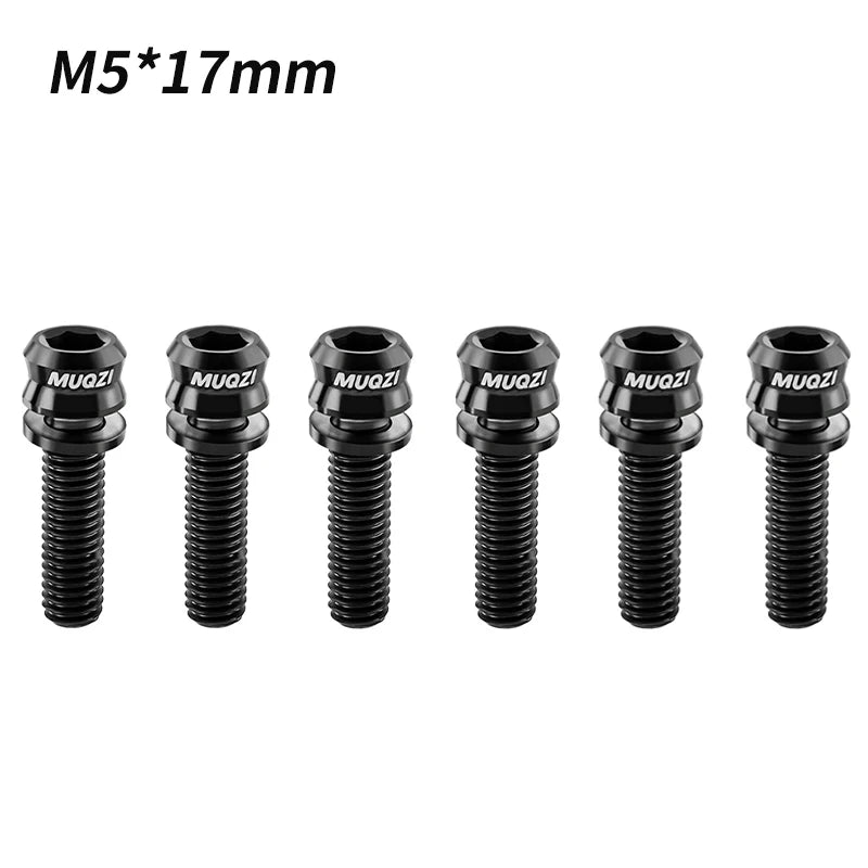 MUQZI 6PCS Titanium Bolts M5x15 M5x17 Bicycle Handlebar Stem Screw With Washer