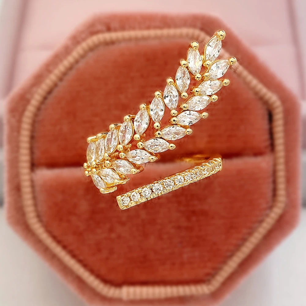 Huitan Gorgeous Leaf/Flower Design Adjustable Opening Rings for Women Paved Bling Cubic Zirconia Fashion Wedding Party Jewelry