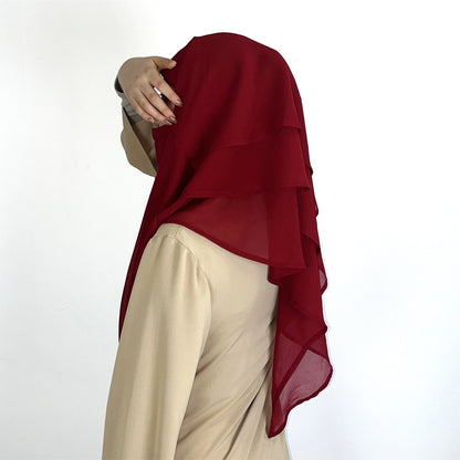 2024 Summer Three-layer Chiffon Hijab Solid Color Khimar Adjustable Women's Gauze Ethnic Shawl Breathable and Comfortable Hijab