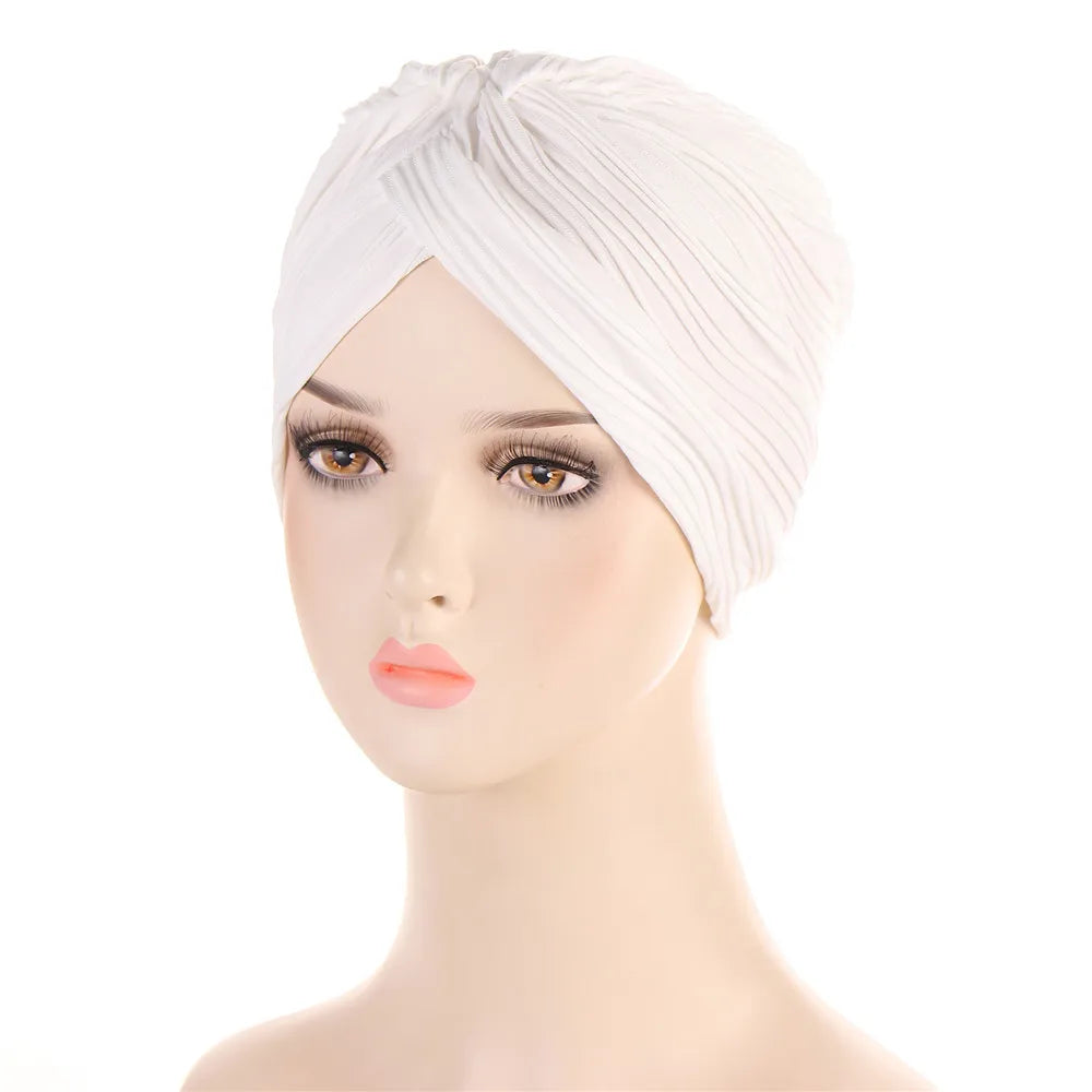 New Women Gold Silver Turban Hats Chemo Bandana Hijab Pleated Indian Cap Turbante Hat Ladies Hair Loss Headscarf Muslim Headwear