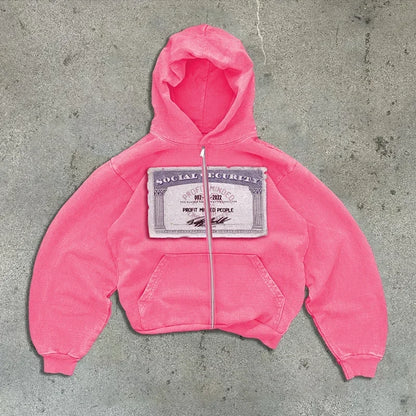 Casual y2k sweatshirt zipper cardigan loose hoodie for women 2024 new versatile printed letters hip-hop geometric pattern