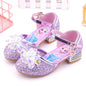 Disney Princess Frozen Elsa Kids Leather For Girls Crystal Pillar Casual Glitter Children High Heel Party Dress Shoes