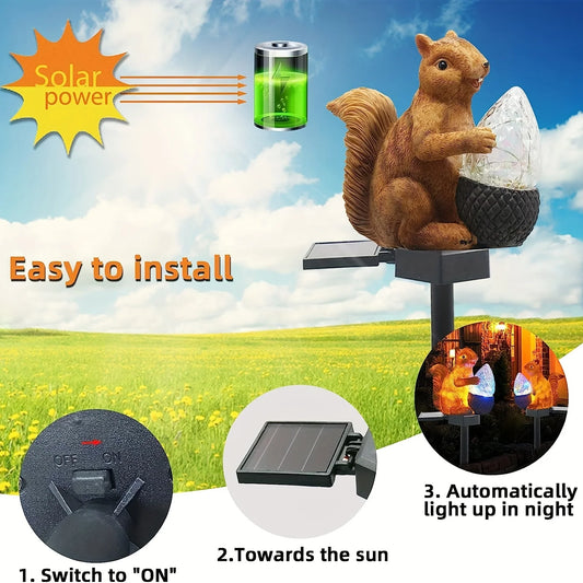 Solar Garden Lights Outdoor Decor, Squirrel Stake Colorful LED, IP65 Waterproof Decorative Lights, for Yard Patio Lawn