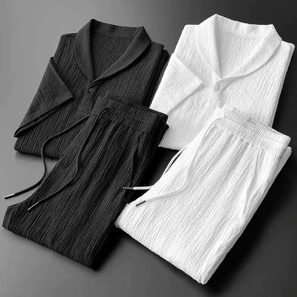 Loose Large Size Casual Summer Cool Sport ort Sve T-irt Long Pants Two Piece Set Trendy Brand Breathable Thin Model