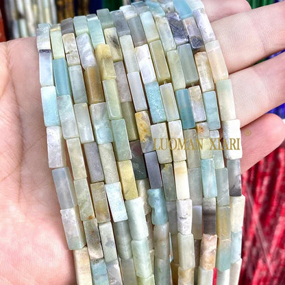 4x13mm Square Natural Stone Light Lavender Chalcedony Loose Spacer Beads for Jewelry Making Diy Bracelet Charms Accessories