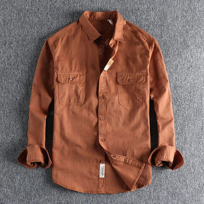 Ameikeji British Style Retro Long Sleeve Shirt Coat Men Spring  Autumn Twill Cotton Versatile Solid Color Male Cargo Work Shirts