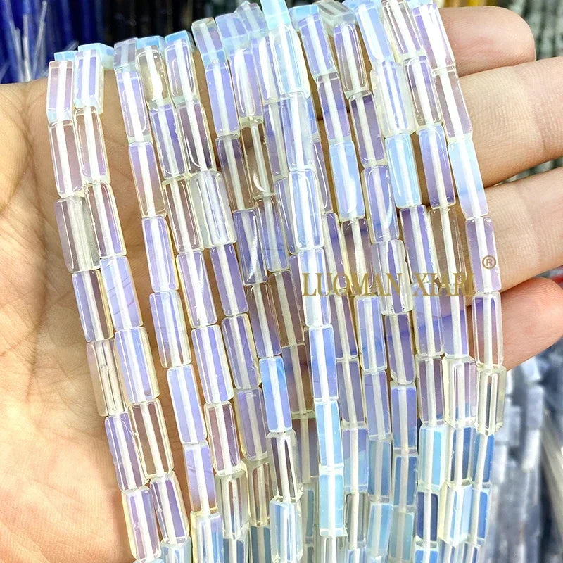 4x13mm Square Natural Stone Light Lavender Chalcedony Loose Spacer Beads for Jewelry Making Diy Bracelet Charms Accessories