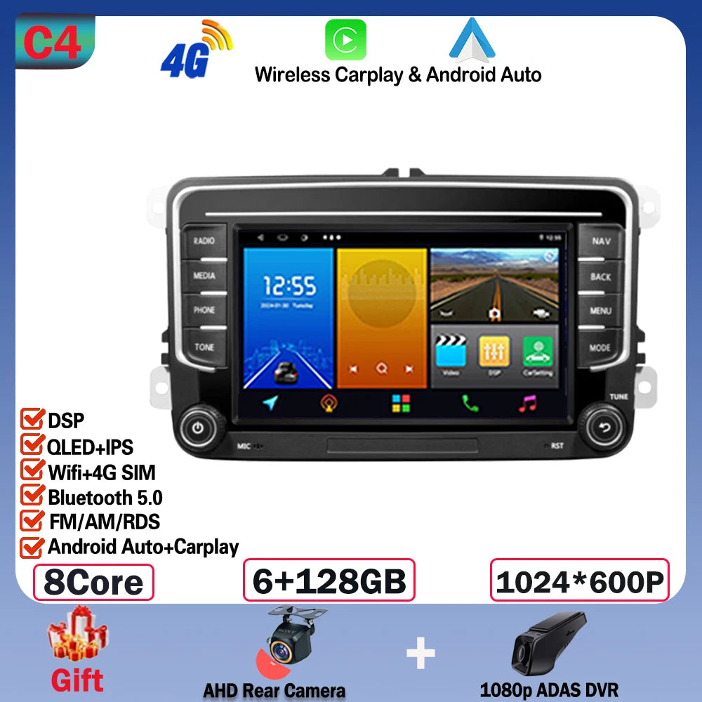 Android 14 Car Radio Carplay For VW Volkswagen Skoda Octavia Golf 5 6 Touran Passat B6 Polo Jetta CarPlay Auto Navigation Stereo