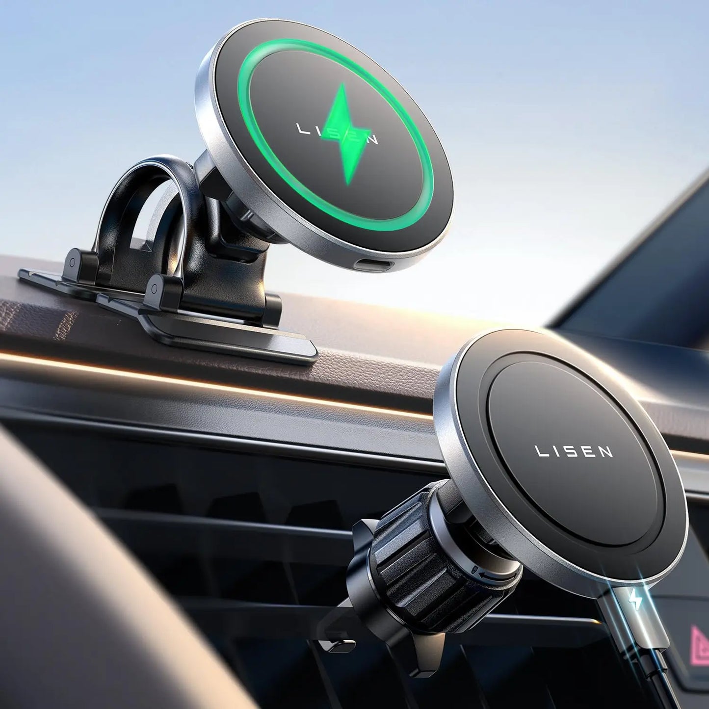 LISEN for 15W MagSafe Car Mount Charger Universal Phone Magnetic Wireless Car Fast Charging Mount Car Accessories for iPhone 15