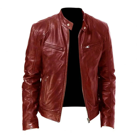 Fashion Mens Leather Jacket Slim Fit Stand Collar PU Jacket Male Anti-wind Motorcycle Lapel Diagonal Zipper Jackets Men 2024