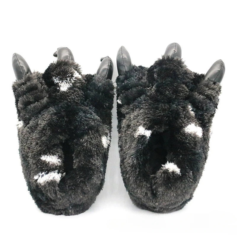 Winter Cartoon Monster Paw Cotton Shoes Home Plush Warm Boots for Men and Women Fashion Trend Tiger Leopard Shoes Flats Slippers