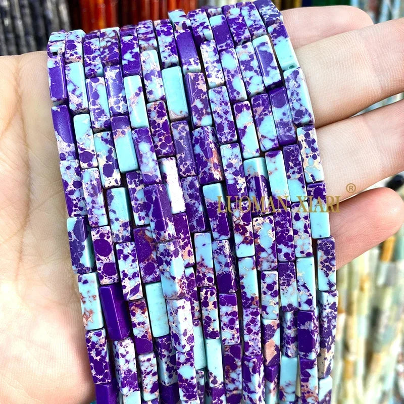 4x13mm Square Natural Stone Light Lavender Chalcedony Loose Spacer Beads for Jewelry Making Diy Bracelet Charms Accessories