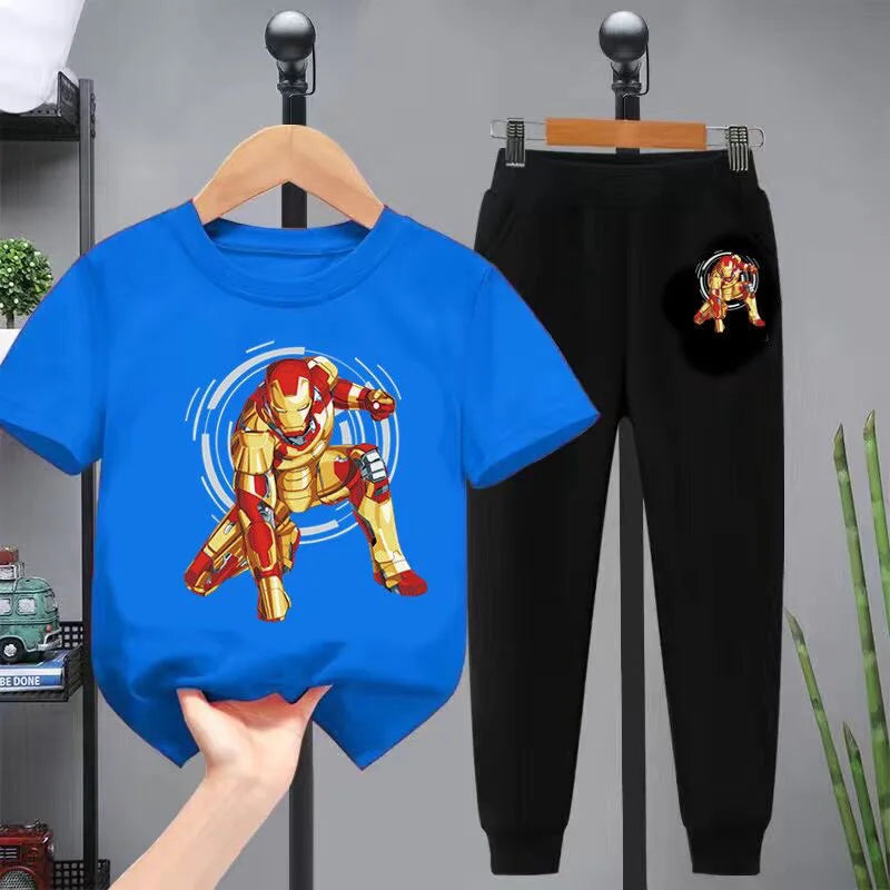 Autumn Boys Clothes long sleeve& trousers 2 Pieces Set Teenage Girls & Boys Printed Spider-Man lronman Tracksuit Fashion Casual
