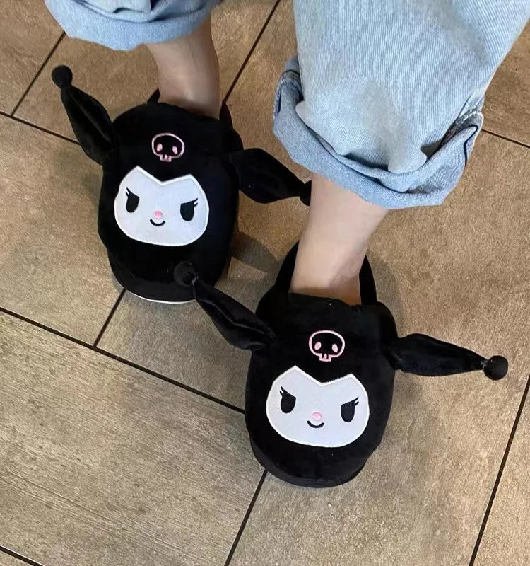 Anime Kuromi Sanrioed Plush Slippers Ears Move Kawaii Cinnamoroll My Melody Cartoon Girl Thicken Warm Home Slippers Funny Gift