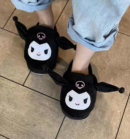 Anime Kuromi Sanrioed Plush Slippers Ears Move Kawaii Cinnamoroll My Melody Cartoon Girl Thicken Warm Home Slippers Funny Gift