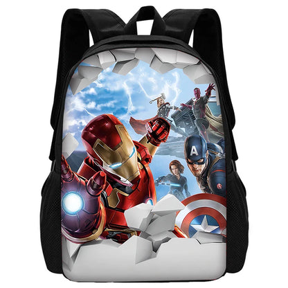 Cartoon Man M-Marvels Iron 3 pcs set Child School Backpack with Lunch Bags ,Pencil Bags School Bags for Boys Girls Best Gift