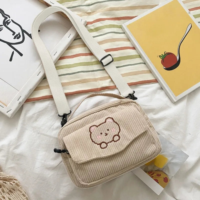 Cute Girl Canvas Bag Ins Small Crossbody Bag Female Student Solid Colour Simple Adjustable Strap Shoulder Bag Daily Women'S Bag