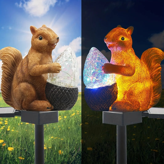 Solar Garden Lights Outdoor Decor, Squirrel Stake Colorful LED, IP65 Waterproof Decorative Lights, for Yard Patio Lawn