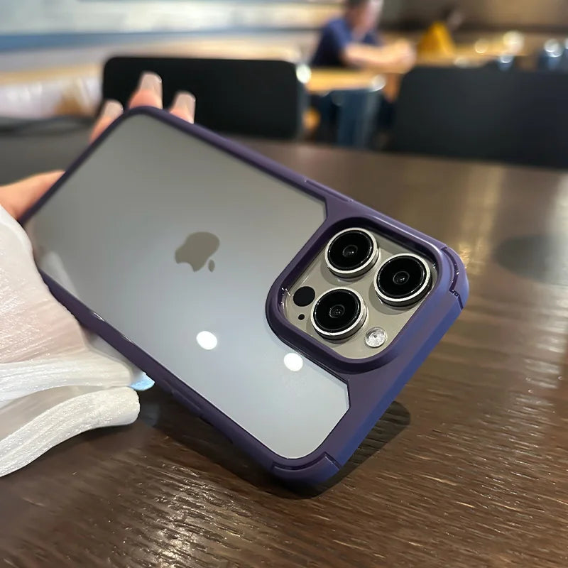 Luxury Transparent Shockproof Bumper Armor Case for iPhone 16 15 14 Plus 13 12 11 Pro Max Rugged Soft Frame Hard Back Cover