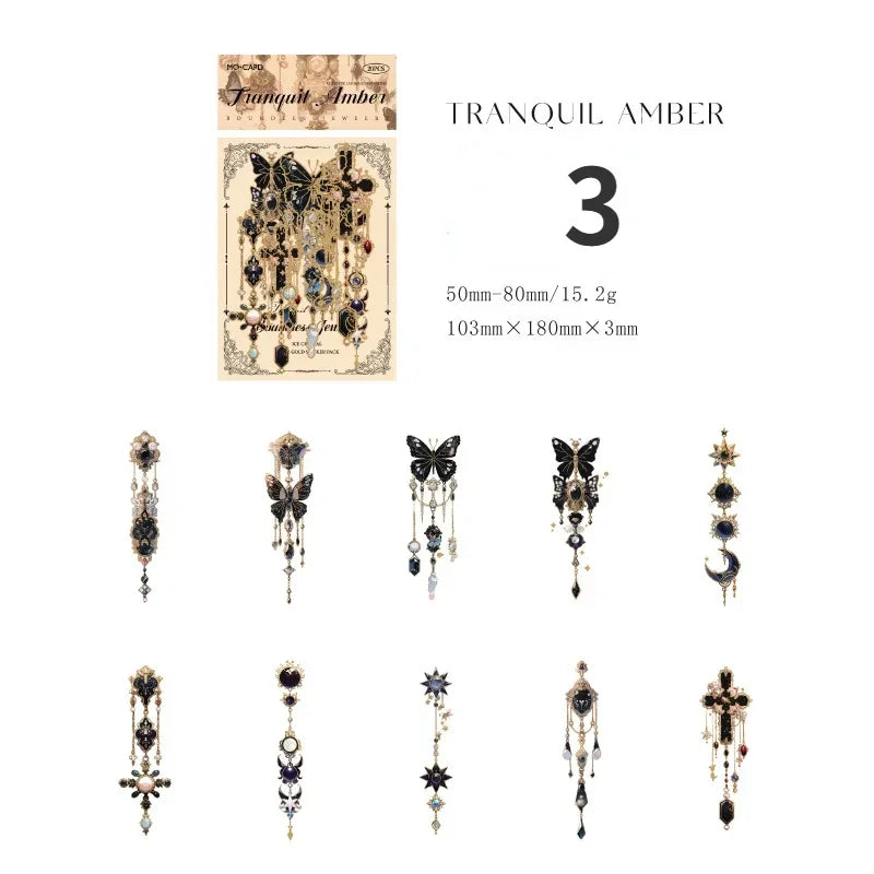 20pcs/pack Vintage Jewelry Theme Sticker Pack PET Laser Gold Hand Account Border Material Sticker Stationery