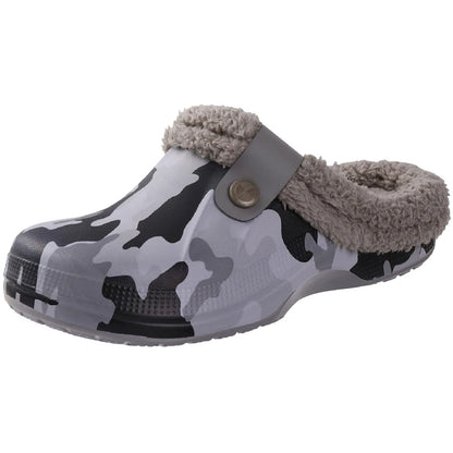 Comwarm Winter Fuzzy Colgs Slippers For Men Outdoor Waterproof Plush Lined Garden Shoes Comfort Non-slip Fur Fluffy House Slides