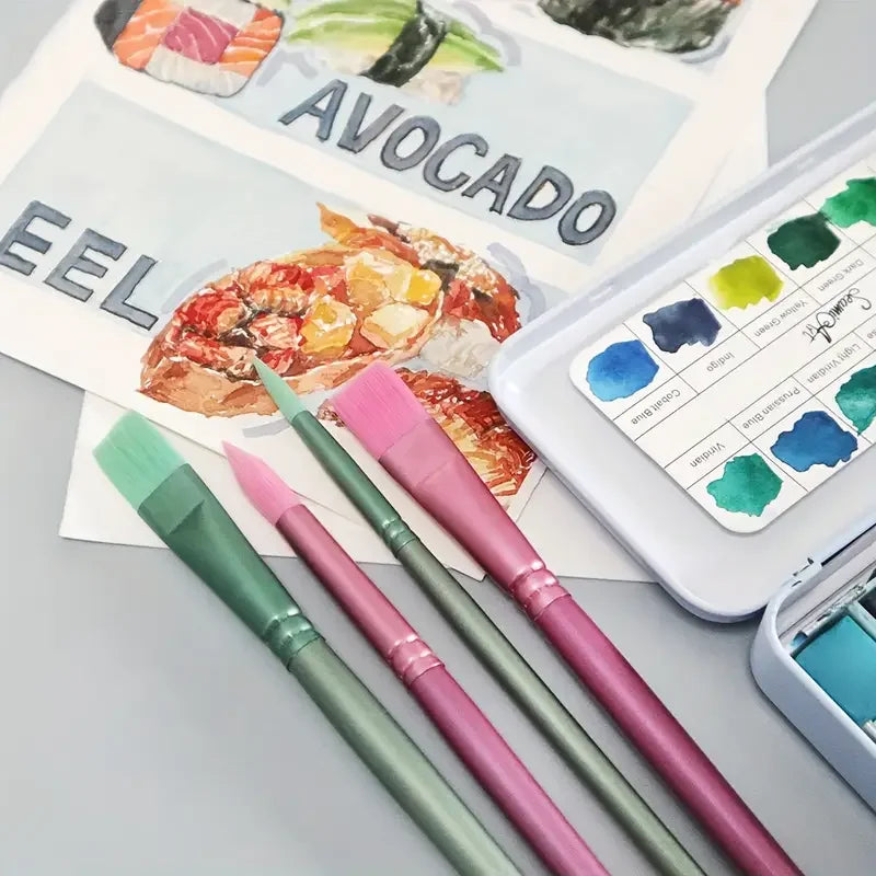 6/4 Brush Set, Sharp and Flat Watercolor Brushes, Nylon Hair Acrylic Brushes, Painting Supplies
