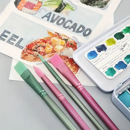 6/4 Brush Set, Sharp and Flat Watercolor Brushes, Nylon Hair Acrylic Brushes, Painting Supplies