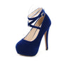 Pumps High Heel Women New Style Flock Fashion Cross Straps 14cm Heel High 4cm Platform Model Nightclub Sexy Plus Size 35-46