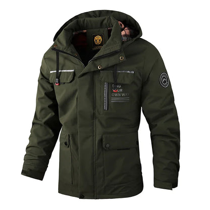 Men's Outdoor Sports Spring and Autumn Cross-Country Camping Hooded Jacket Casual Fashion Premium Slim-Fit Soft-Shell Jacket 6XL