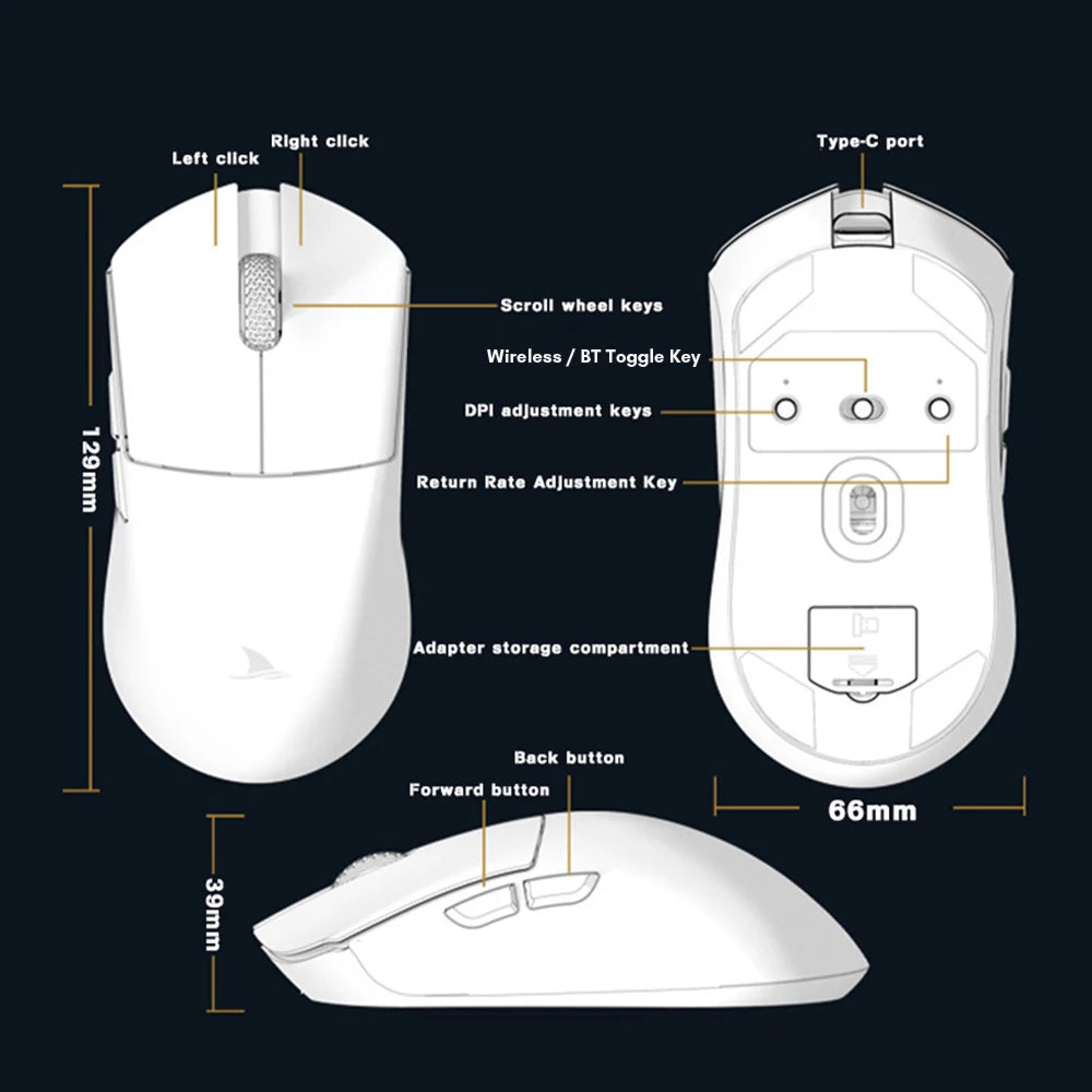 Motospeed Darmoshark M3 Wireless Mouse Gaming Esports Mouse 2.4G BT Type-C Wired Slim Rechargeable Slience Mouse for PC Notebook