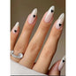 24pcs Black 3D Bow Almond Fake Nails Tips Pearl Love Sequin Design False Nails Art Removable Waterproof Artificial Press on Nail