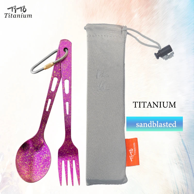 TiTo TiTanium Spork Spoon Tableware Combination Outdoor Camping Titanium Alloy Fork Collection Travel Knife Practical 3Pcs Set