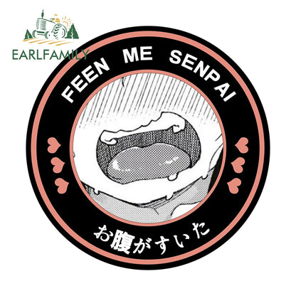 EARLFAMILY 13cm Feed Me Senpai Car Stickers Ahegao Windows Laptop Vinyl Car Wrap Decal Anime Waterproof Car Accessories