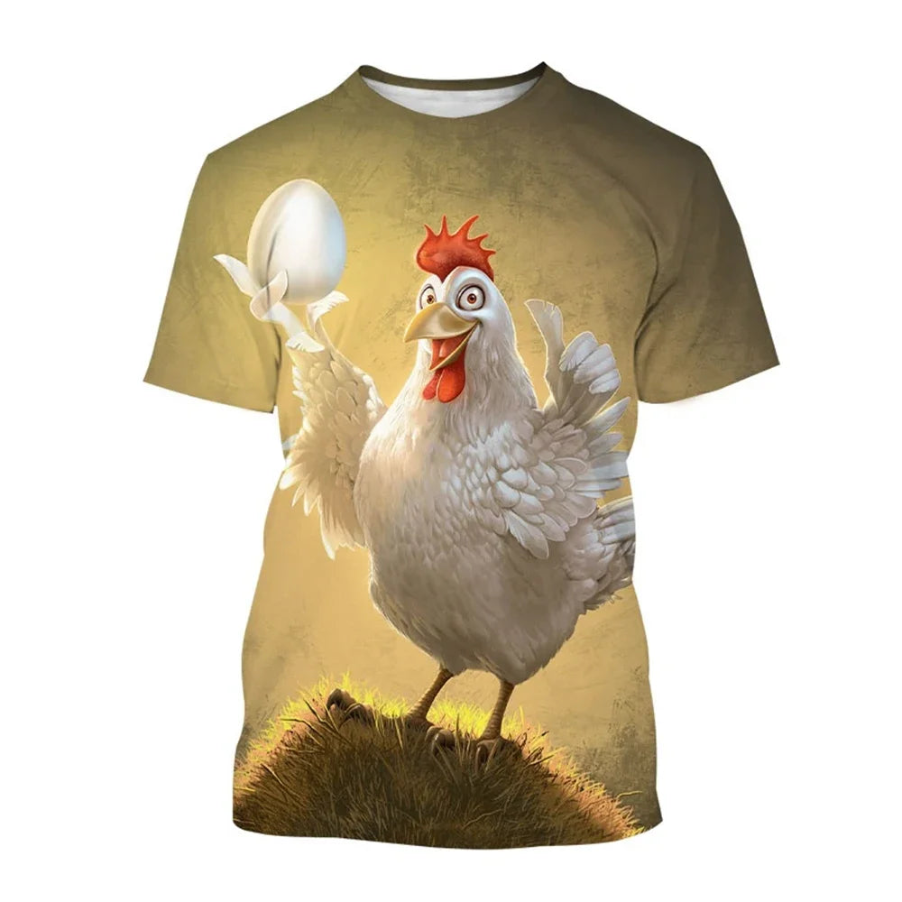 2024 Fashion Graphic Chicken 3D Printing Men's T-shirt Funny Anime Chicken Unisex Casual Short Sleeve tees tops